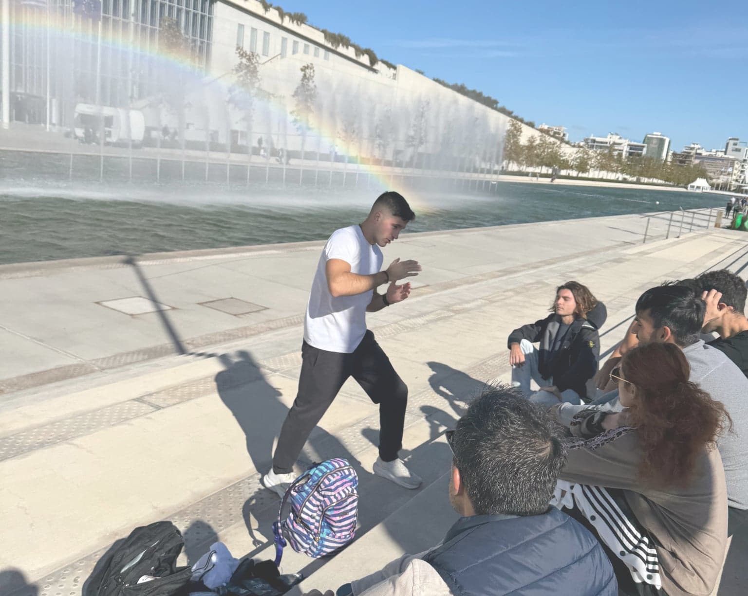 Running coach in Cyprus analyzing athlete's technique